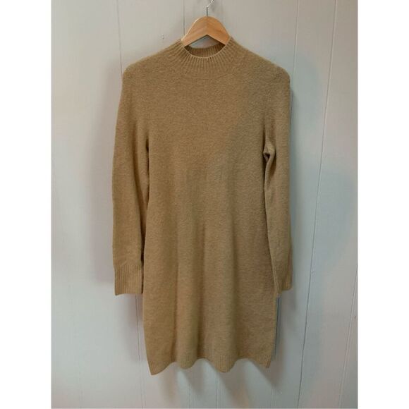 J. Crew Mockneck Sweater-Dress in Extra-Soft Yarn Heather Camel Size Medium - Picture 3 of 10